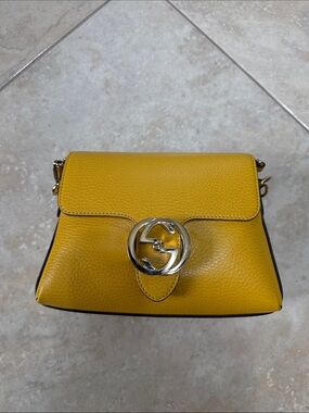 Gucci Yellow Pebbled Leather Small Crossbody with Interlocking G